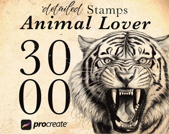 3000+ Animal Procreate Stamp Brushes: Wildlife Tattoo Stencil Bundle, Fine Line Digital Brushset