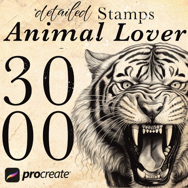 3000 Animal Lover stamp brushes set | Wildlife Procreate Bundle | Wolf Fox Bear Eagle Cat Dog Elephant Tiger Butterfly Beetle Marine life