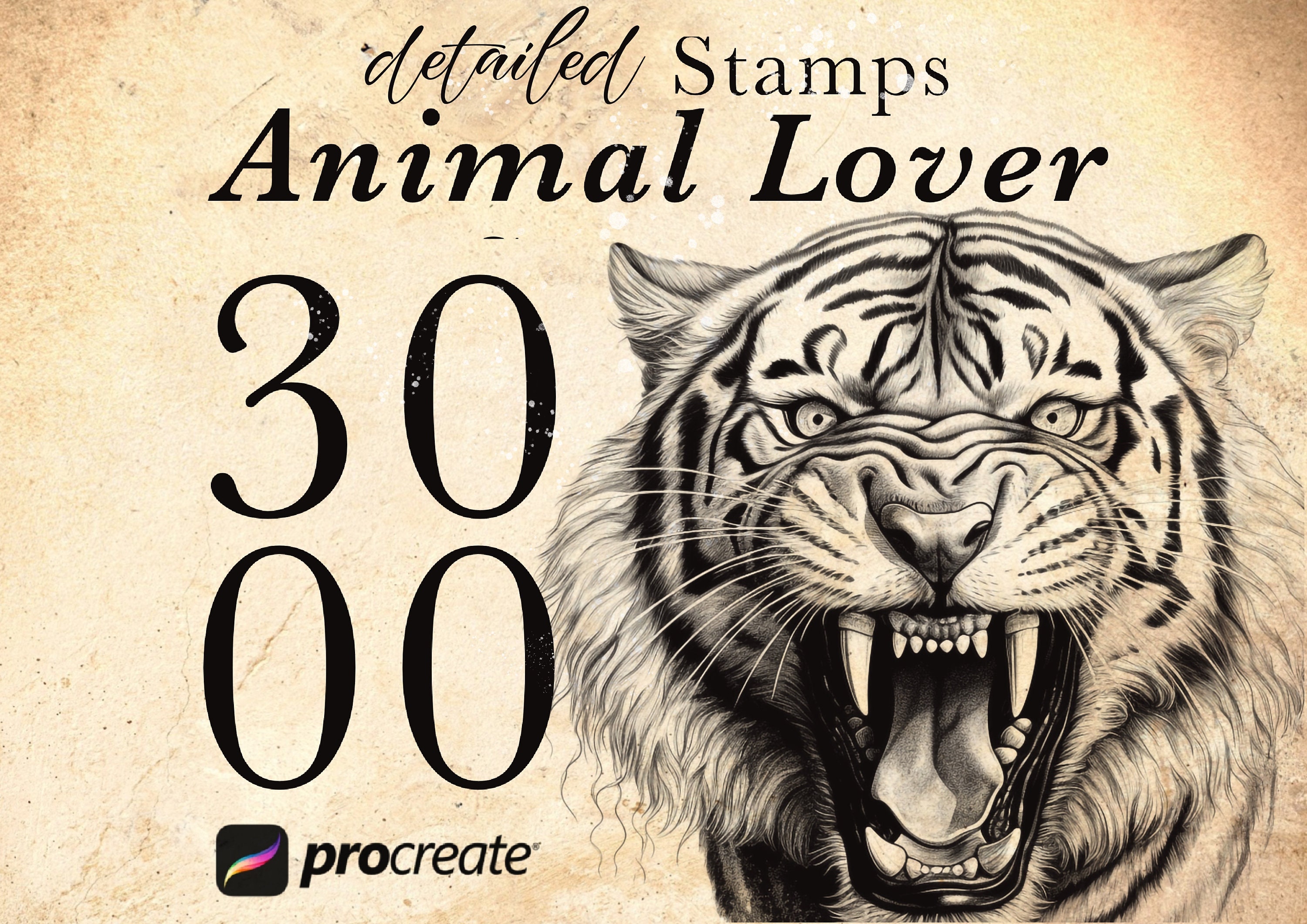 3000+ Animal Lover Procreate Stamp Brushes Bundle | Wildlife Animals Wolf Fox Bear Eagle Cat Dog Elephant Tiger Butterfly Beetle Marine