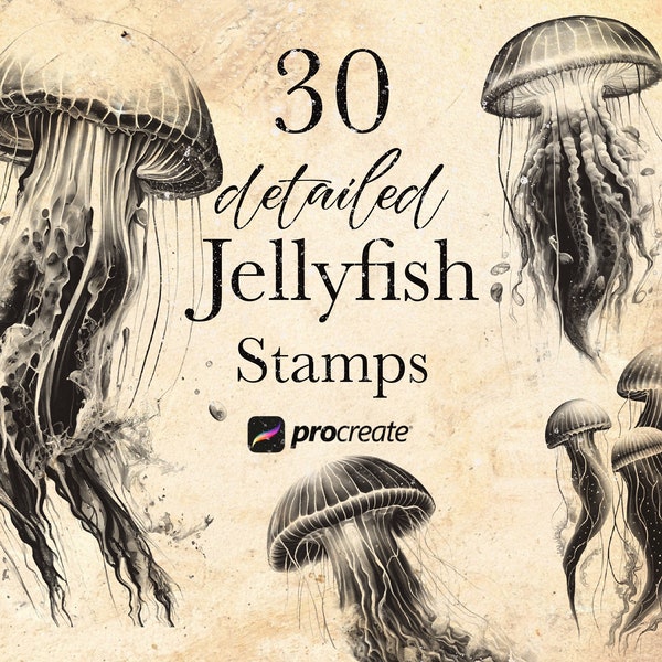 Jellyfish Procreate Stamp Brushes | Ocean Jellyfish Procreate Stamps | Undersea | marine life Set | Animal Sea Procreate | Tattoo Reference