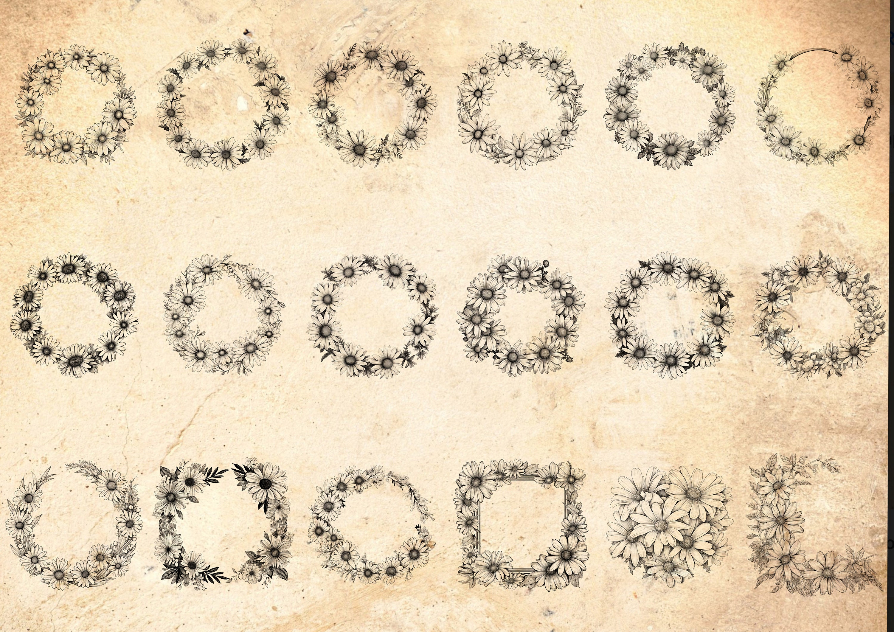 Daisy Flower Procreate Stamp Brushes: Botanical Tattoo Stamps (100 ...