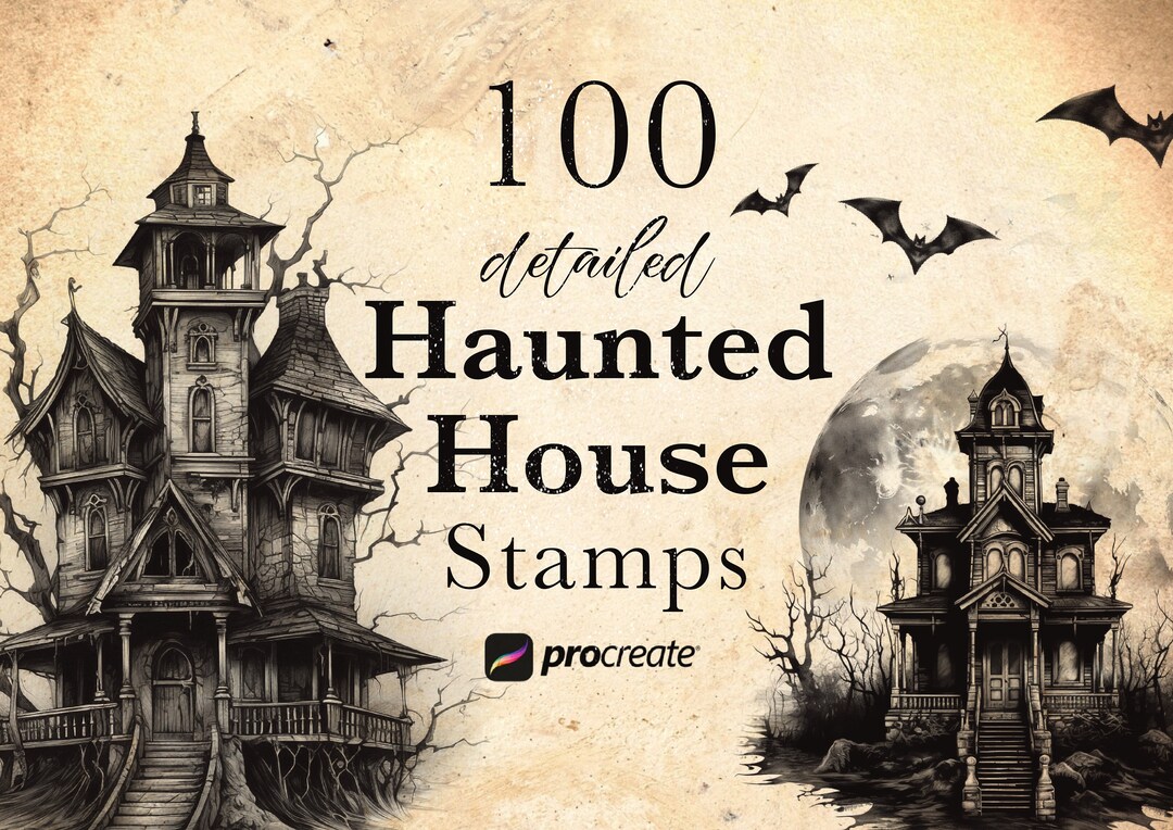 100 Haunted House Procreate Stamp Brushes: Halloween & Bat Stamps ...