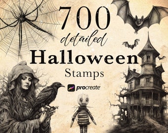 700 Halloween Procreate Stamps: Witch, Vampire, Zombie (Brush Set) • .brushset for iPad/Apple Pencil