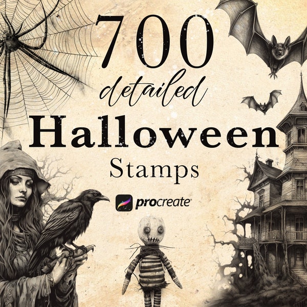 700 Halloween Procreate Stamp Bundle - Witch and Poison, clowns , zombies, ghost, vampire, werewolf, scary pumpkin procreate stamps
