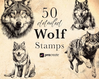 50 Wolf Procreate Stamp Brushes | Wildlife Animal Procreate Stamps | Forest Life Set | Animal  Procreate | Tattoo Reference Microrealism