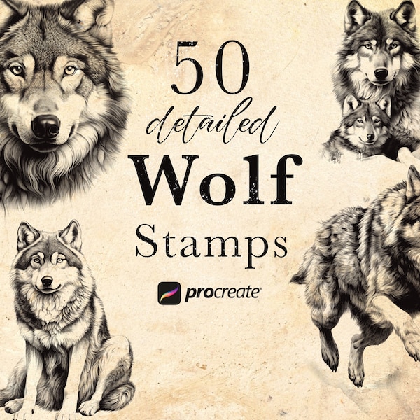 50 Wolf Procreate Stempelbürsten | Wildtier Tier Procreate Briefmarken | Waldleben Set | Tier Procreate | Tattoo Referenz Mikrorealismus