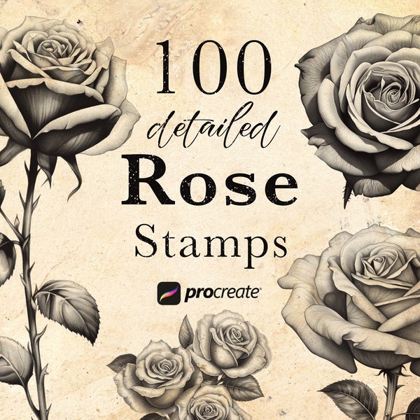 Pinceaux de timbres de procréation de fleurs roses | Timbres de fleurs de roses | Brosses à fleurs de naissance de juin | Timbres de tatouage | Timbres botaniques |
