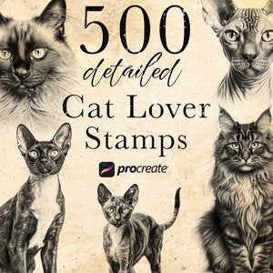 Cat Lover Procreate Stamp Brushes | Pet Animal Procreate Stamps |  Cute Cats Bundle | Animal  Procreate | Tattoo Reference - 20 cat breeds