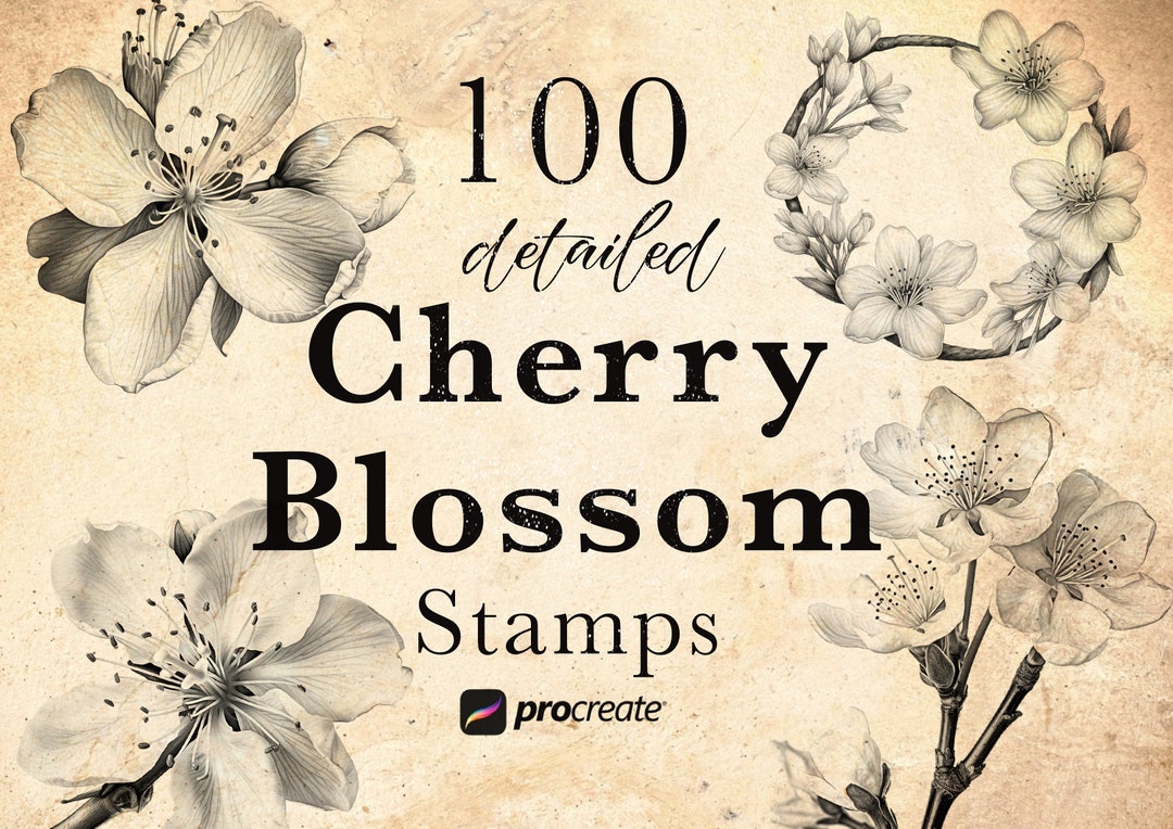 100 Cherry Blossom Procreate Stamp Brushes: Botanical Tattoo Stamps ...
