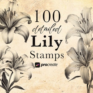 Lily Flower Procreate Stamp Brushes Detailed Lilium Blossom Stamps May Birth Flower Brushes Tattoo Stamps Botanical Stamps image 1