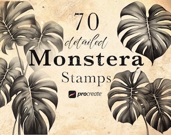 Monstera Leaf Procreate Brushes: 70 Botanical Stamps (Digital Download) • .brushset for iPad/Apple Pencil