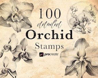 Orchid Procreate Stamp Brushes: 100 Botanical Flower Stamps (Digital Download)