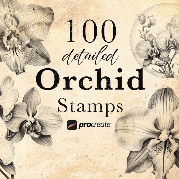 Orchid Flower Procreate Stamp Brushes | Orchids Blossom Stamps | September Birth Flower Brushes | Tattoo Stamps | Botanical Stamps |