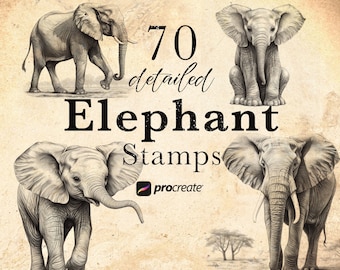 Elephant Procreate Stamp Brushes: Wildlife Animal Set (70 Brushes) • .brushset for iPad/Apple Pencil