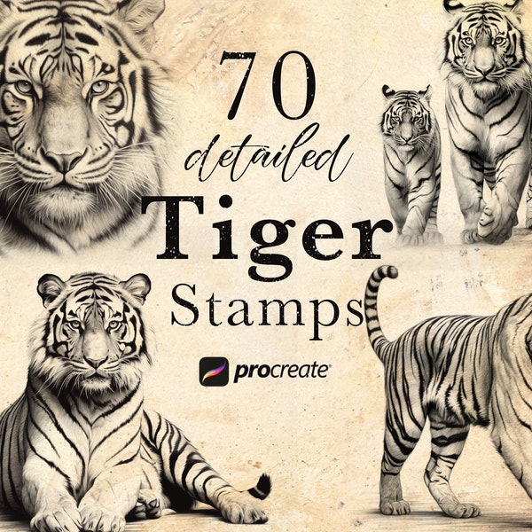 70 Tiger Procreate Stamp Brushes | Wildlife Animal Procreate Stamps | Forest Life Set | Animal  Procreate | Tattoo Reference Microrealism