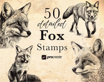 50 Fox Procreate Stamp Brushes: Wildlife Animal Tattoo Reference • .brushset for iPad/Apple Pencil