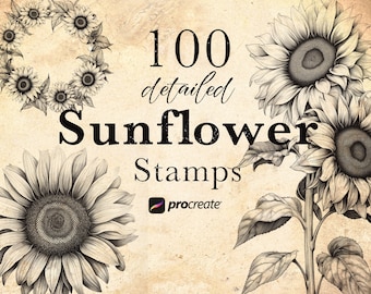 100 Sunflower Procreate Stamp Brushes: Detailed Botanical Stamps (Digital Download)
