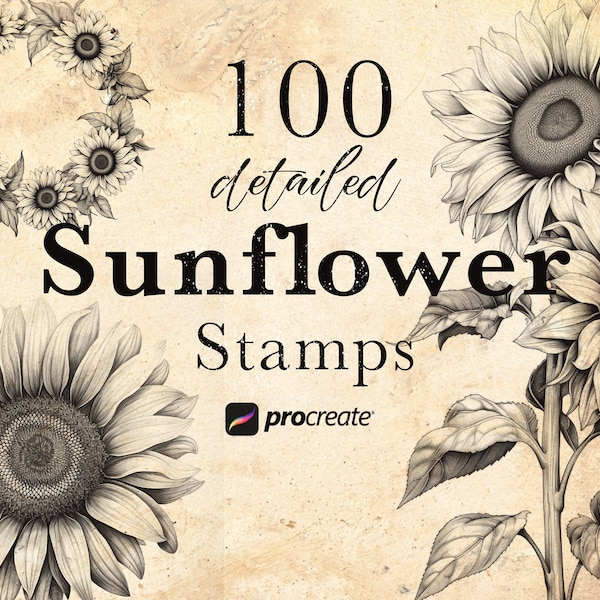 Sunflower Procreate Stamp Brushes | Sunflower Blossom Stamps | July Birth Flower Brushes | Tattoo Stamps | Botanical Stamps |