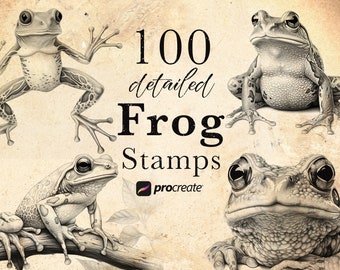100 Frog Procreate Stamp Brushes: Wildlife, Tattoo Reference (Digital Download)