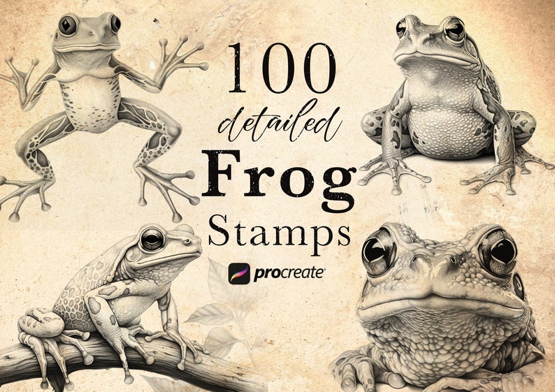100 Frog Procreate Stamp Brushes: Wildlife, Tattoo Reference (digital ...