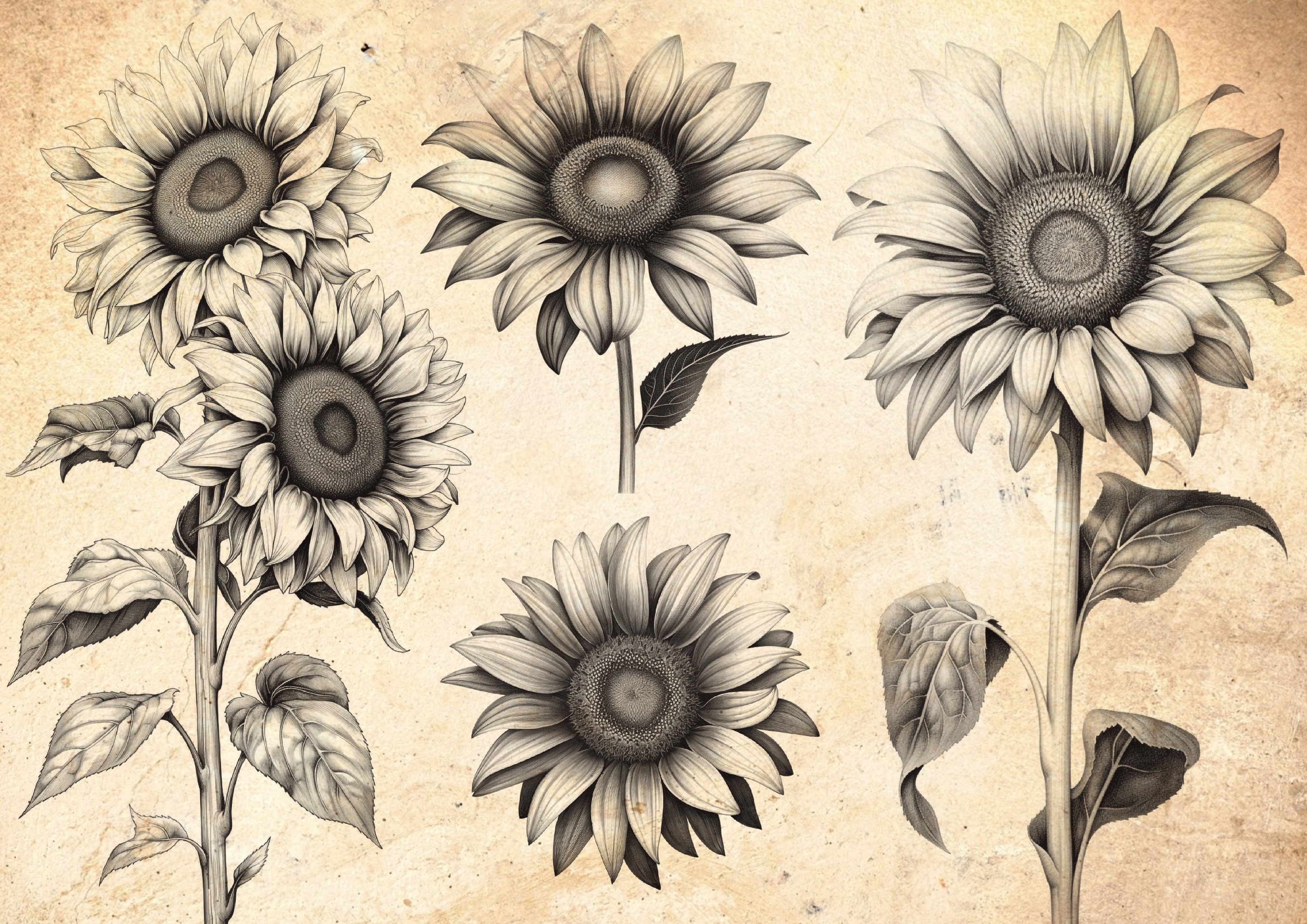 100 Sunflower Procreate Stamp Brushes: Detailed Botanical Stamps ...