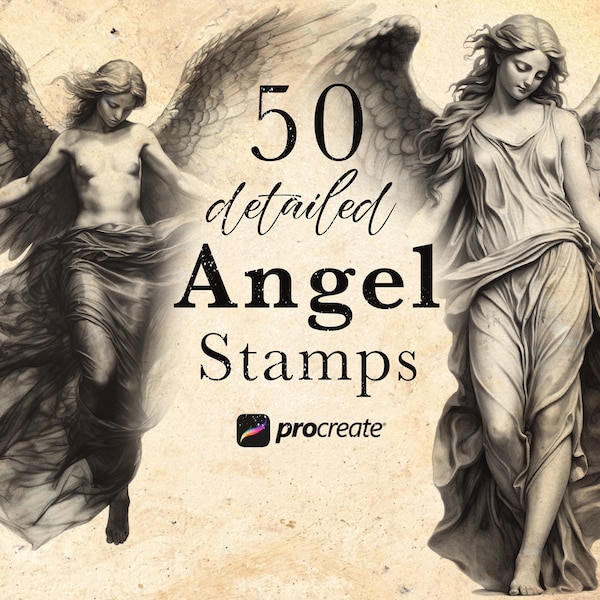 50 Timbres de pinceau Angel Procreate | Pinceaux de Noël, pinceaux de procréation d’hiver - Ciel - Timbres d’ange