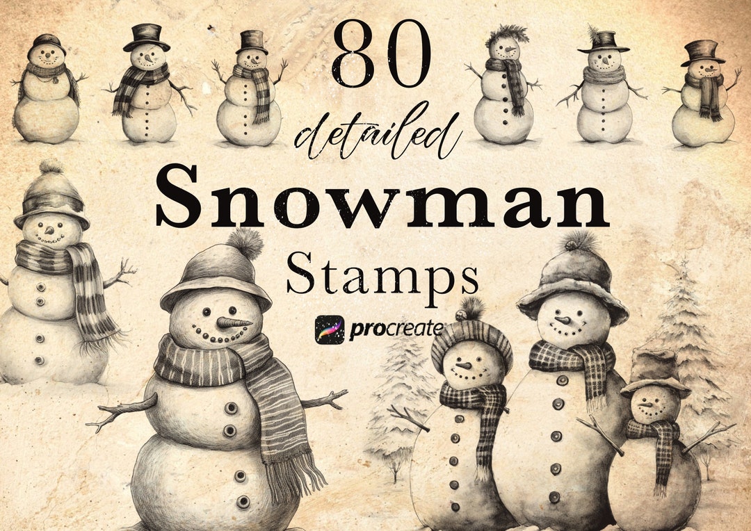 80 Snowman Christmas Procreate Brush Stamps (digital Download ...