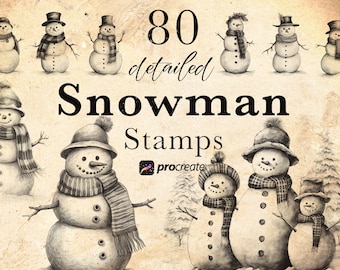 80 Snowman Christmas Procreate Brush Stamps (Digital Download) • .brushset for iPad/Apple Pencil