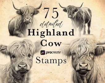 Highland Kuh Procreate Stempelbürsten | Bauernhof Tier Procreate Briefmarken | Highland Cow Puppies - Kuh Stempel