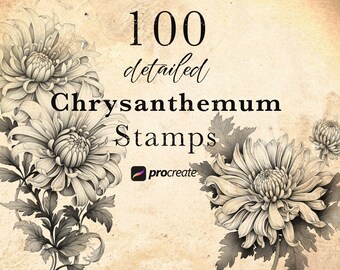 100 Chrysanthemum Flower Procreate Stamp Brushes: Botanical Tattoo Stamps • .brushset for iPad/Apple Pencil