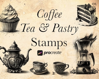 Coffee, Tea & Pastry Procreate Stamps: Brush Set (Digital Download) • .brushset for iPad/Apple Pencil