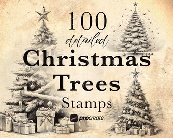 100 Christmas Tree Stamps: Detailed Procreate Brush Set • .brushset for iPad/Apple Pencil
