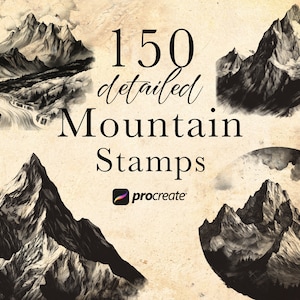 150 Berglandschaft Procreate Stempel Gebüsch | detaillierte Landschaft Procreate Briefmarken | Berglandschaft Set | Mikrorealismus Tattoo Schablone