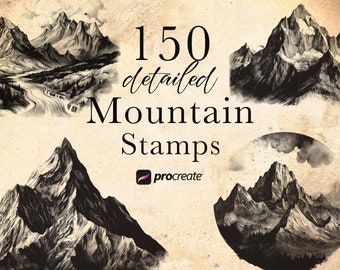 150 Mountain Landscape Procreate Stamp Bushes | detailed Scenery Procreate Stamps | mountain scenery Set |  microrealism Tattoo Stencil