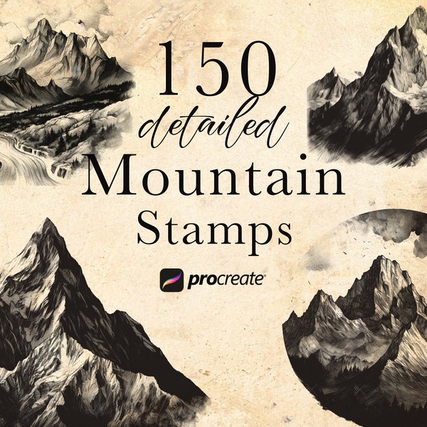 150 Mountain Landscape Procreate Stamp Bushes | detailed Scenery Procreate Stamps | mountain scenery Set |  microrealism Tattoo Stencil