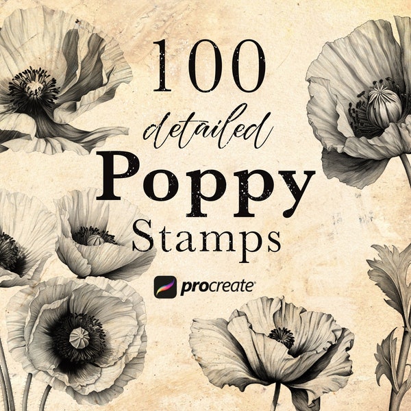 Poppy Flower Procreate Stamp Brushes | Poppies Blossom Stamps | August Birth Flower Art Brushes | Tattoo Stamps | Botanical Stamps |