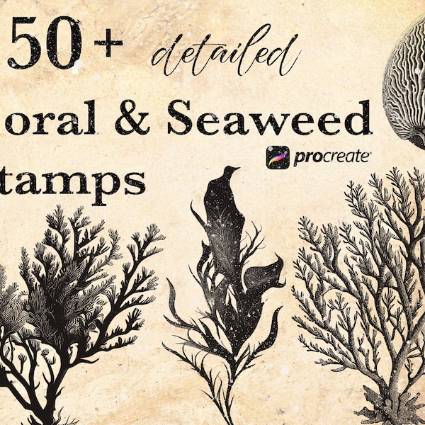 150 Coral & Seaweed Procreate Stamp Bushes | Marine Life Procreate Stamps | Underwater Sea Plant Set | Botanical Sea Procreate | Tattoo