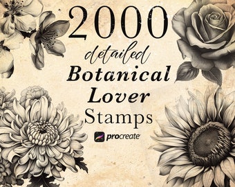 2000 Botanical Lover stamp brushes set | Flower Procreate Bundle | Rose - Cherry Blossom - Peony - Chrysanthemum - Lily - Orchid & more