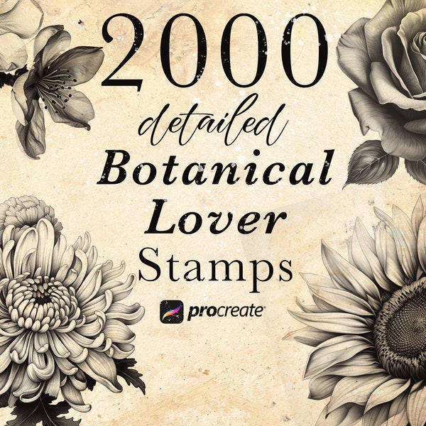 2000 Botanical Lover Stempel Pinsel Set | Blumen Procreate Bundle | Rose - Kirschblüte - Pfingstrose - Chrysantheme - Lilie - Orchidee & mehr