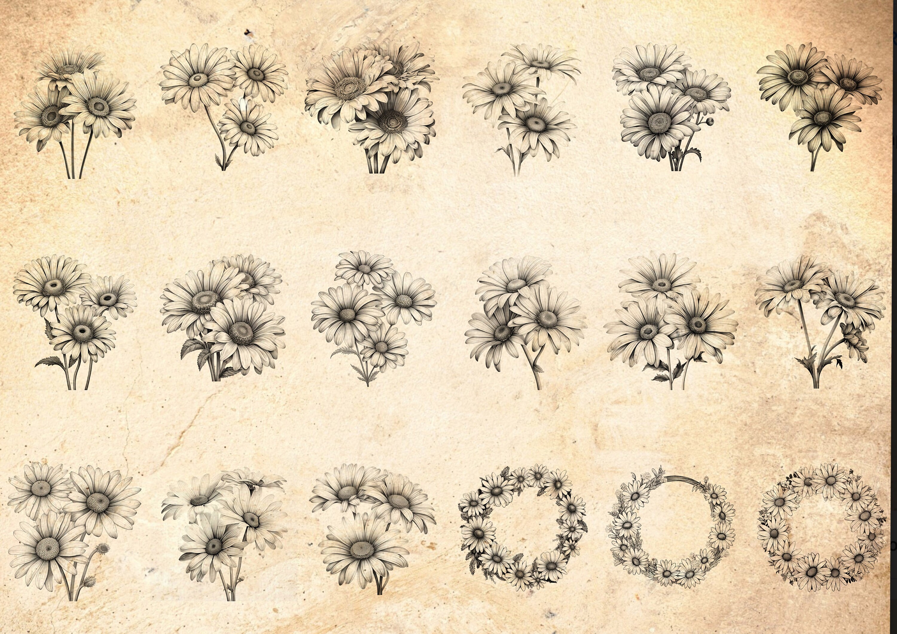 Daisy Flower Procreate Stamp Brushes: Botanical Tattoo Stamps (100 ...