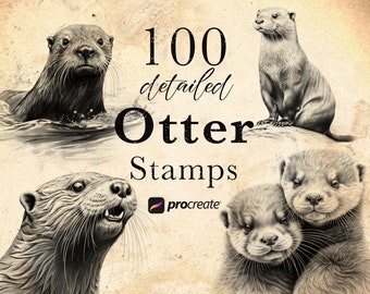 100 Otter Procreate Stamp Brushes: Wildlife Animal Tattoo Reference • .brushset for iPad/Apple Pencil