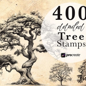 400 Baum Procreate Stempelbürsten | Landschaft Procreate Briefmarken | Wald Pinsel Set | Botanische Procreate | Tattoo Referenz Mikrorealismus