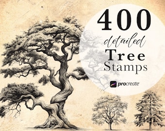 400 Tree Procreate Stamp Brushes: Forest Scenery, Botanical Art • .brushset for iPad/Apple Pencil