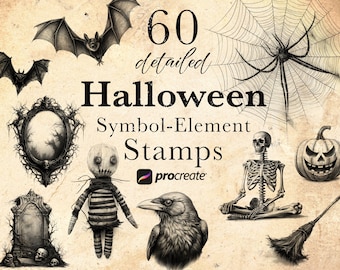 Halloween Procreate Stamp Brushes: 60 Spooky Elements (Digital Download) • .brushset for iPad/Apple Pencil