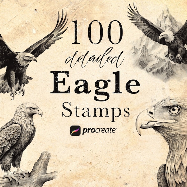 100 Eagle Procreate Stamp Brushes | Wildlife Bird Procreate Stamps | Forest Life Set | Animal  Procreate | Tattoo Reference Microrealism