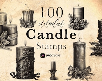 100 Christmas Candles Procreate brush Stamps | Christmas candlesticks, ornaments , gift boxes - detailed Christmas Stamps