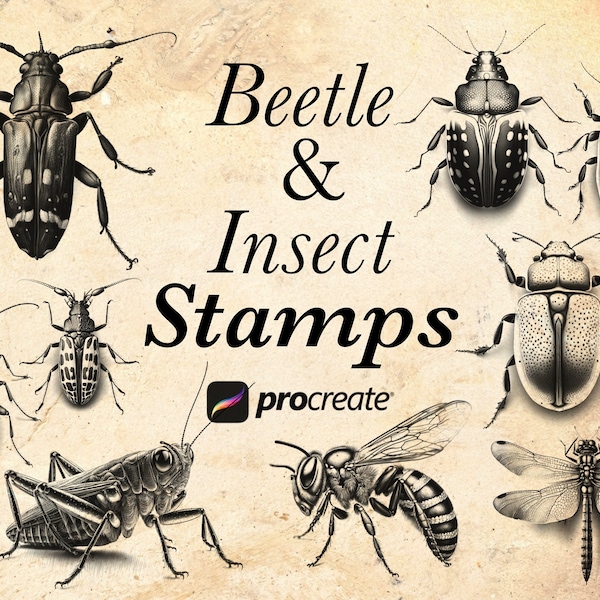 Plus de 40 pinceaux de tampons Beetle & Insect Procreate | Ensemble de tampons de brosse à insectes | Bug Procréer | Pochoir de tatouage | Bugs pour la coloration