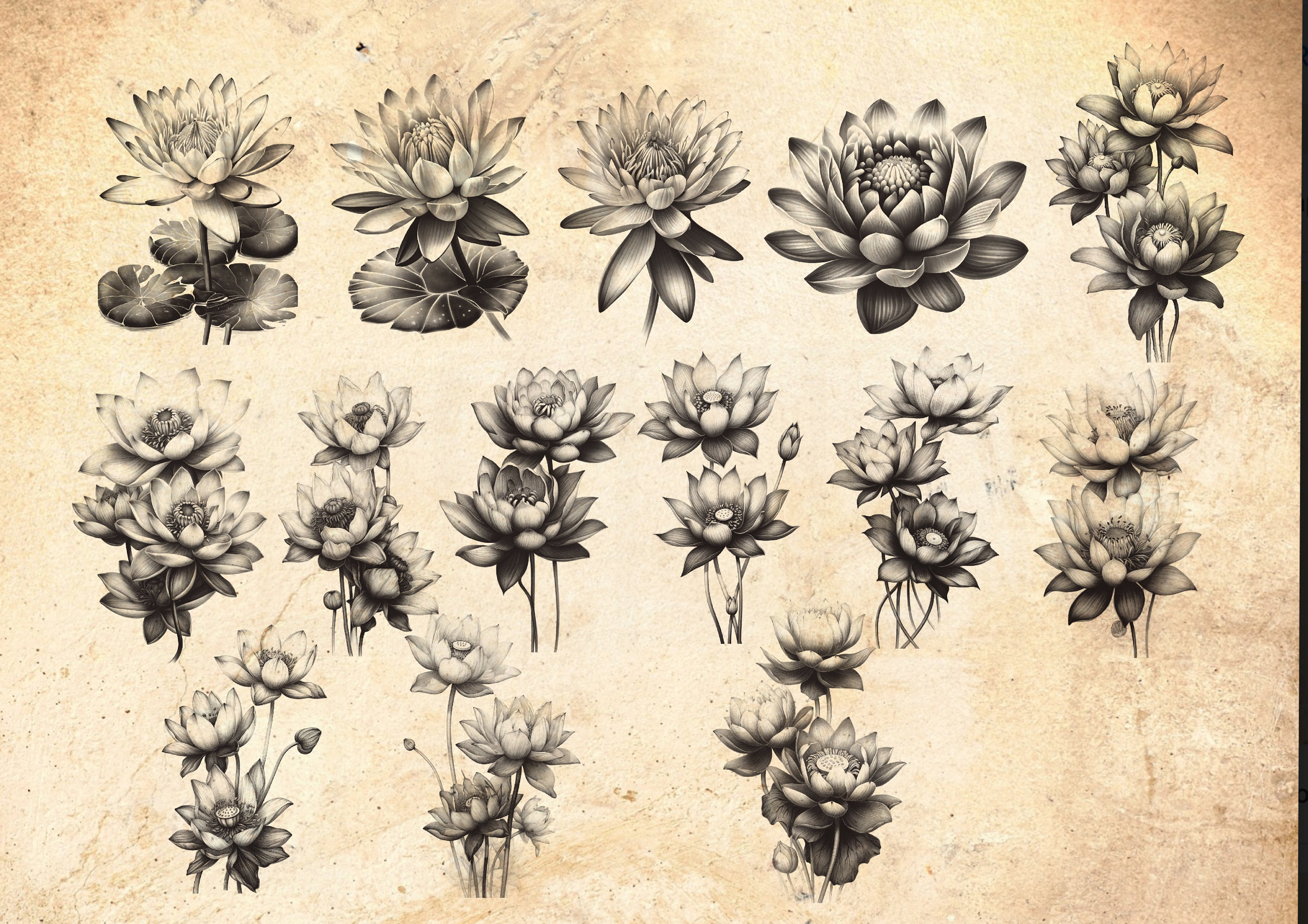 Lotus Flower Procreate Stamp Brush Set: Botanical Tattoo Stamps (40) - Etsy