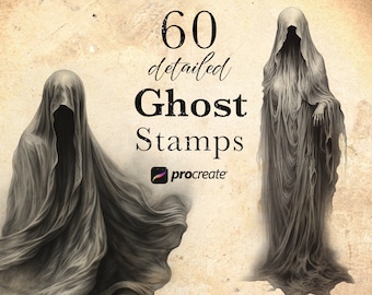 60 Spooky Ghost Procreate Stamps: Halloween Brush Set • .brushset for iPad/Apple Pencil