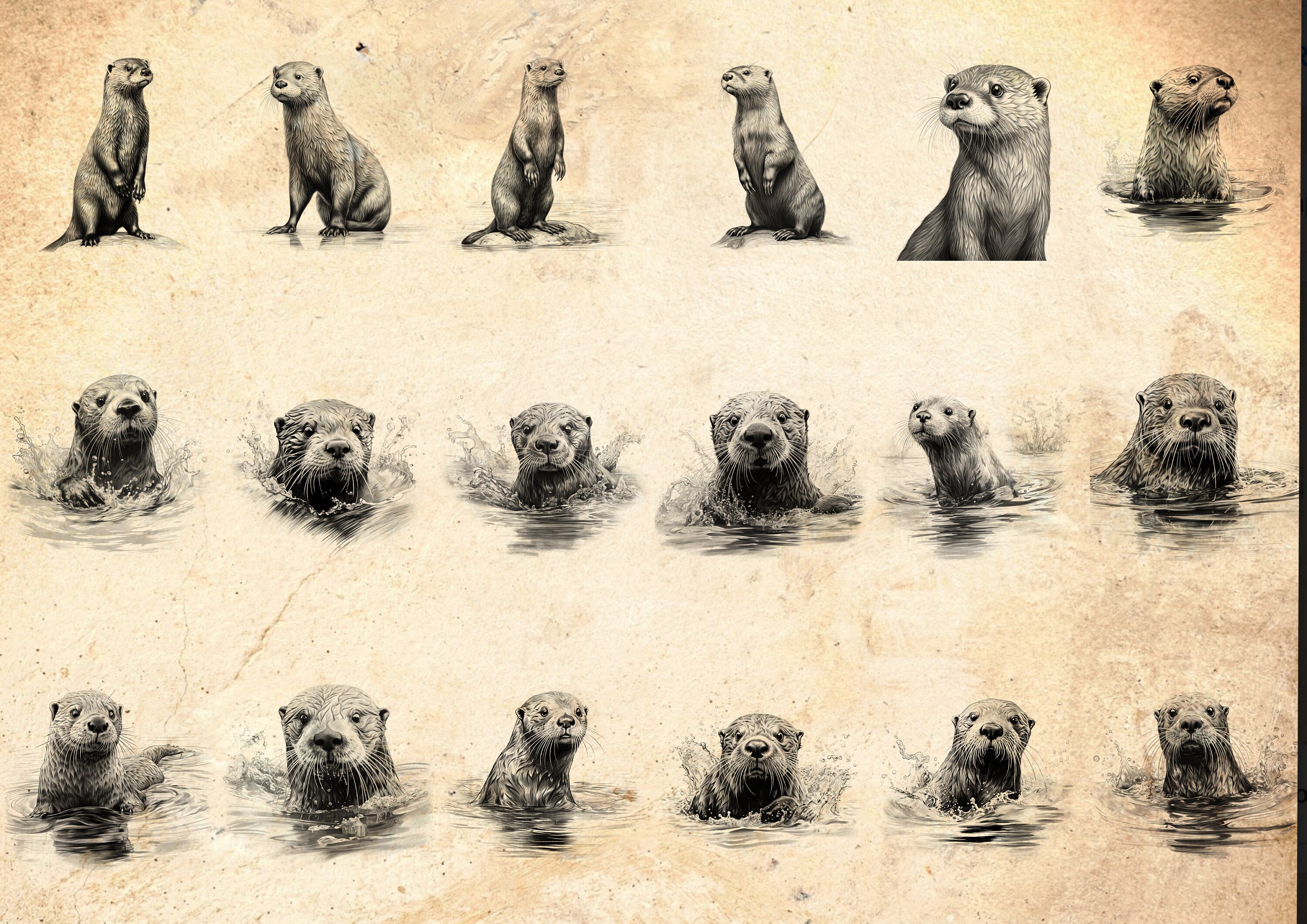 100 Otter Procreate Stamp Brushes: Wildlife Animal Tattoo Reference ...